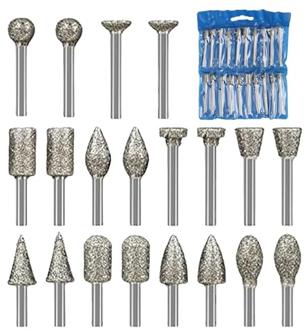 SRLWMYI Diamant Fräser Gravur Set Mit 1/8, 20 Stück Gravierstift Diamant Frässtifte Schleifstifte Schaft-Schaft Für Stein Glas Keramik Schnitzen Stein,Glas,Keramik-Polieren,Schleifen,Gravieren