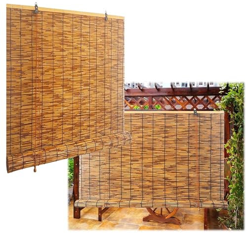 DISPRA Bambusrollo Sichtschutz Outdoor Rollo Fenster Jalousine Bambusrollo, Rollo Beschattung Balkon Raffrollo Ohne Bohren für Balkon Außenrollo Seitenzugrollo UV Schutz Schilf Vorhang, LIBeOs
