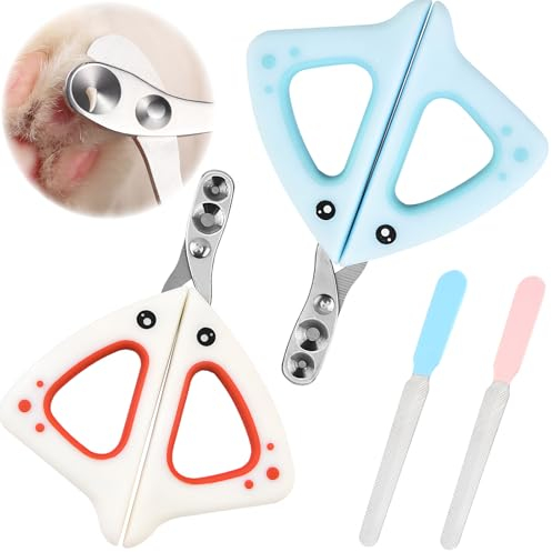 MAEXUS Lot de 2 ciseaux à griffes pour chat avec protection - Trou de 2 mm et 4 mm - Coupe-griffes professionnel - Pour petits chiens, chiots et chats - Avec fichier