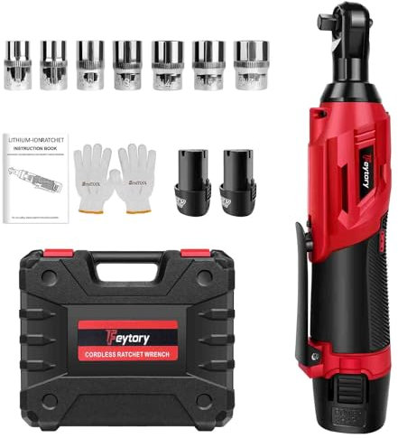 Yiyai Akku Ratschenschlüssel 40 Nm Elektrische Ratschenschlüssel Set 12V Akku Ratsche 3/8 Kabellose Ratsche mit 2 x 1,5 Ah Akku, LED-Licht, inkl. 7 Stecknüsse, Aufbewahrungsbox, Ladegerät