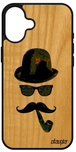 utaupia Coque Silicone pour Apple iPhone 16+ Plus Bois Homme Moustache Antichoc Peinture Monsieur Pipe Art Telephone Mobile Vintage Vert de