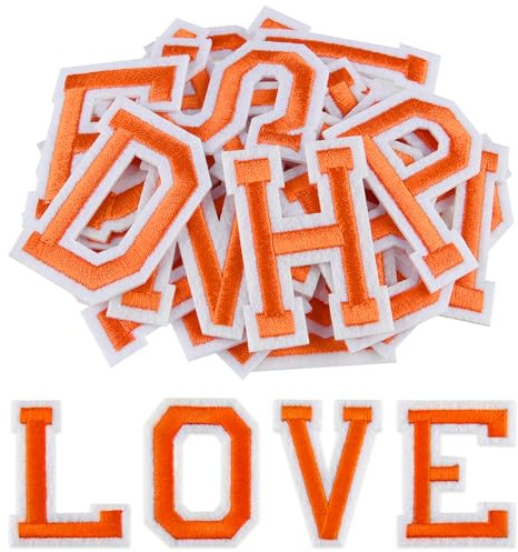 Morcheiong 78 Stück Aufnäher Buchstaben Patches A - Z, 2 Zoll Stickereibuchstaben Patches zum Aufnähen für Kleidung, Hosen, Hüte, Taschen- Orange