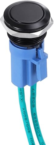 DMiotech Drucktaster 19mm / 3/4 IP67 1NO 0-250V Aluminiumlegierung Schwarz | 1 Stück, 20A, Momentaner Rastender Druckstarter Lichtschalter Selbstrückstellung, Flachkopf