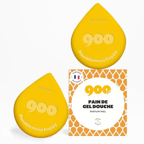900.care - 2 x Gels Douche Solides 100g - Parfum Miel - Pour une Peau Douce et Régénérée - Zéro Déchet - Formule Naturelle Enrichie En Huile Végétale - Note 100/100 Yuka