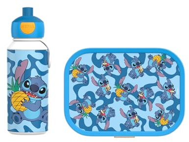 Mepal - Pausenset Campus - Set für Kinder mit Pop-up Trinkflasche & Lunch Box - Lunch-Set für die Schule oder unterwegs - Spülmaschinenfest - 400 + 750 ml - Stitch