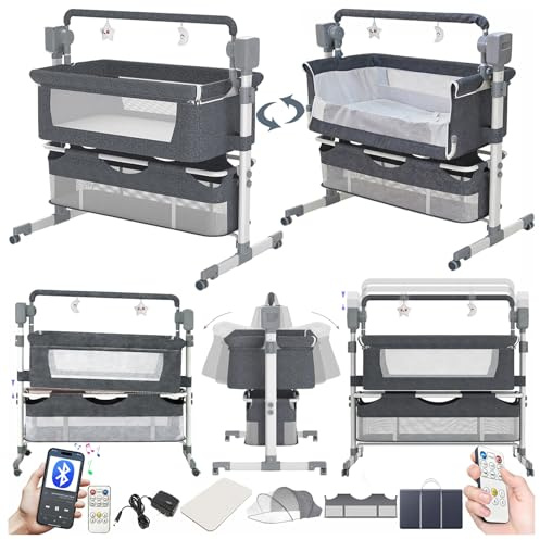 Sianldcone Schwingende Beistellbett Baby, Multifunktional Babybett, Babys Reisebett Mit Matratze, Höhenverstellbar Stubenwagen Baby (601 Grey)