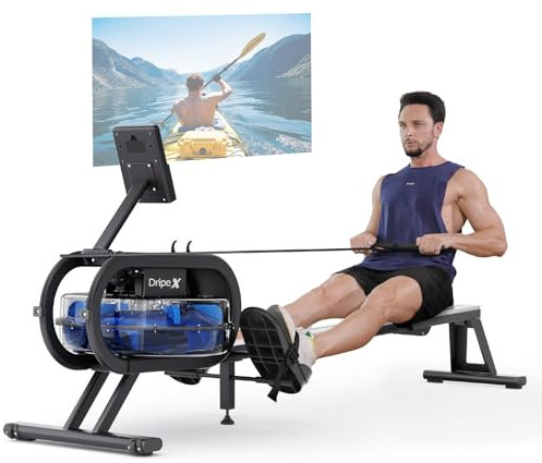 Dripex Rudergerät für Zuhause mit Wasserwiderstand, Leises Training, Ergonomischer Sitz & Griff, LCD-Display für Zeit & Distanz, Stabiler Stahlrahmen, Einfacher Aufbau, Effektives Ganzkörpertraining