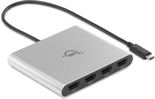 OWC USB-C Quad HDMI Adapter 4K with DisplayLink - 4 Monitor 4K @60Hz, 90W Power Delivery, Compatible Mac M1/M2/M3/M4, PC, Chromebook - Plug & Play, HDMI Audio, Bus Powered