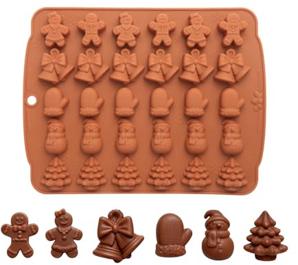 1 Packung Silikonform Weihnachten, Pralinenform Silikon, Silikon Backform Gießform Weihnachten für DIY Backen Mini Weihnachten Lebkuchenmann Kekse, Eiswürfelform, Weihnachtsbaum Kuchendekorationen