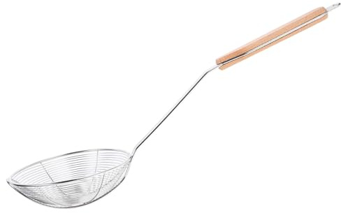DECOMELODY Colador de Acero Inoxidable con Mango de Madera para Cocina Espumadera de Malla Fina para Freír y Escurrir Líquidos Utensilio Resistente para Restaurante y Hogar