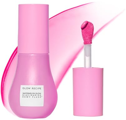 Glow Recipe Niacinamide Dewy Flush Tinted Liquid Blush Serum - Glowy Blush for Cheeks to Smooth, Hydrate & Brighten - Liquid Korean Makeup with Buildable Soft Pink Tint - Dragon Fruit Flush (0.4 oz)