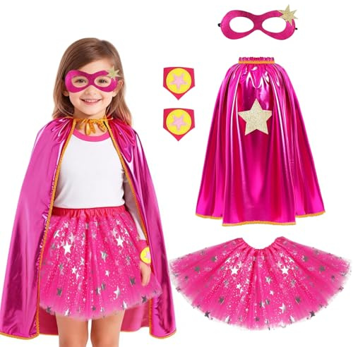 AffeGifts Superman barn kostym, superhjälte flicka super flicka kappa kappa med mask tutu balett danskjol handledsstöd superhjälte kepsar för jul födelsedagsfest 4–10 år