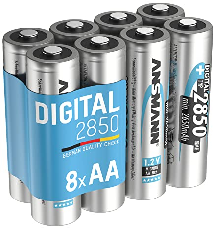 Ansmann AA Rechargeable Batteries [Pack of 8] 2850 mAh NiMH High Capacity AA Type Size Battery Digital Equipment's, Cameras, Flash Units, Speakers, Microphones, Silver