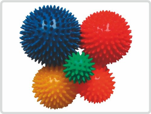 Saniversum UG Igelbälle - Massageball 5er-Set (grün, orange, gelb, rot und blau) - Igelball Wutball für Haut- und Rückenmassage, sportliche und Physiotherapeutische Übungen