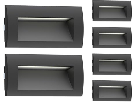 ledscom.de 6 Stück LED Wandeinbauleuchte ZIBAL, Downlight für außen, IP65, schwarz matt, 140 x 70mm, 3,3 W, 209lm, warmweiß