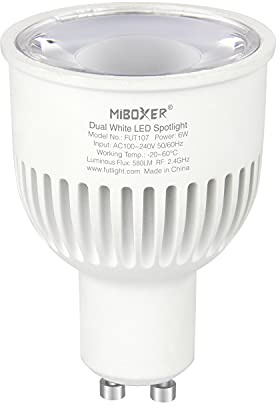 LIGHTEU, Foco LED Milight Miboxer 6W GU10 Doble Blanco, Temperatura de Color Regulable y Brillo Regulable, Fut107