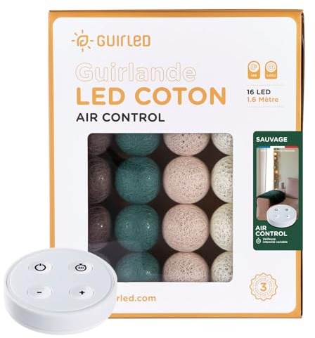 GuirLED - LED Baumwollkugeln Lichterkette USB - Drahtlose Fernbedienung - Baby Nachtlicht 2h - Dual USB 2A Netzteil enthalten - 4 Intensitäten – 16 Kugeln 1.6m - Sauvage