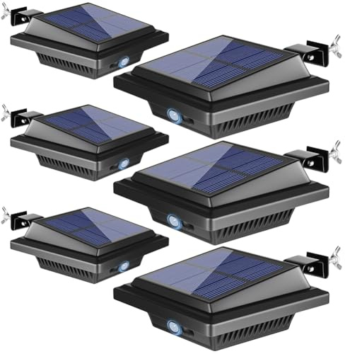 BILLION DUO Motion Sensor Solar Gutter Lights, 40 LEDs Solar Powered Garden Outdoor Lights, IP65 Waterproof, Black Solar Security Lamp for Garden,Fence,Wall(6 PCS)
