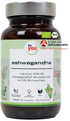 for you Bio ashwagandha - KSM-66® original indischer Premiumrohstoff - Ashwagandha (Schlafbeere) mit 5% Withanoliden - je 400mg pro Kapsel für 90 Tage - natürlich, laborgeprüft, vegan, hochdosiert