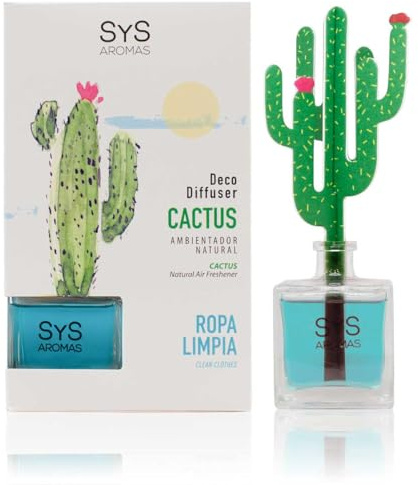 Ambientador Ropa Limpia - Cactus Decorativo - 90 ml - SYS Aromas | Fragancia Duradera Ropa Limpia - Aromatizador de Hogar, Oficina y Baño - Hecho en España