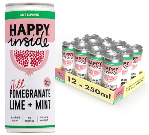 Happy Inside Pomegranate, Lime & Mint Still Fruit Drink | No Added Sugar | Gut Loving Fibre | Vitamin C | Vegan | (Pack of 12 x 250ml)