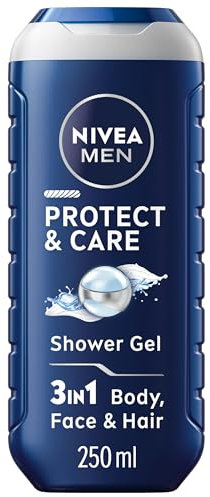 NIVEA MEN Protect & Care Shower Gel (250 ml), Moisturising 3-in-1 Body Wash for Men with Aloe Vera, Energising NIVEA MEN Shower Gel