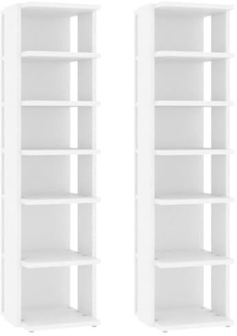 vidaXL 2X Zapateros Organizador Zapatos Armario Pasillo Almacenaje Taburete Puf Caja Banco Estantería Mobiliario Contrachapada Blanco 27,5x27x102 cm