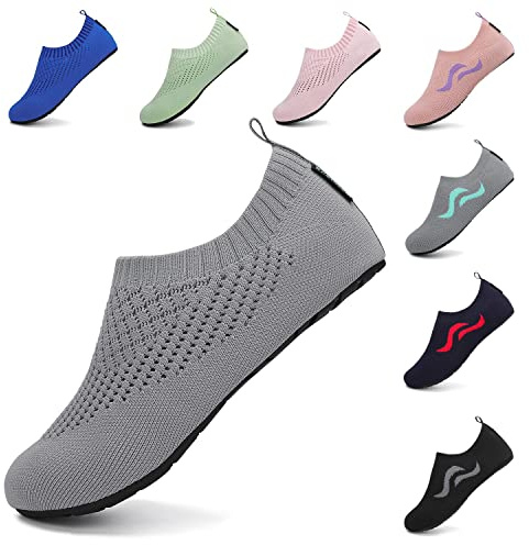 SAGUARO Badeschuhe Damen Wasserschuhe Herren Atmungsaktiv Strandschuhe für Yoga Aquaschuhe Frauen Surfschuhe Männer Sommer Strand Garten Wassersport Surfen Beach Grau 38/39 EU