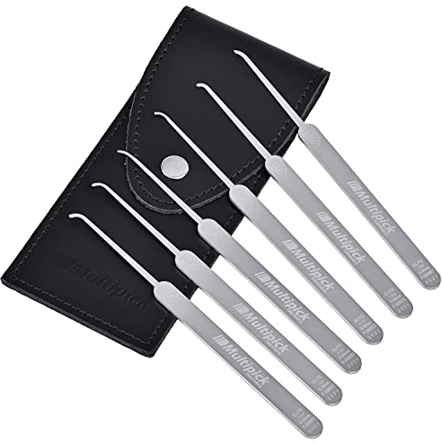 MULTIPICK ELITE 6 Hook Lockpicking Set [6 Teile | 0,5 mm] - Lockpick Tool, Schlösser knacken - Lock Picks inkl. Spanner - Schloss picking - Profi Dietrich Set - Lockpicking Kit