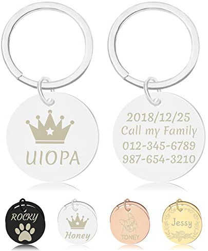 Uiopa Hundemarke mit Gravur, Hundemarken und Katzenmarken Personalisiert, Runde Hundemarke aus Edelstahl für Haustier, Plakette mit Gravur