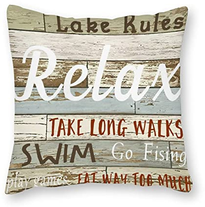 by Unbranded Cotton Pillow Cover for Women Girl Farmhouse Pillow Cases 22x22 for Baby Boys Girls Kids Room,Lake Rules Wood Grain Stitching Pattern with English Words Pillow Cases Wedding Gift