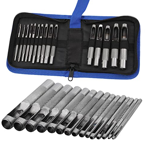 15-Piece Leather Hole Punch Set - Steel Hollow Punch Tool Kit with 1-11mm Round Cutters for Leather Craft, Belts, Watch Bands & Canvas