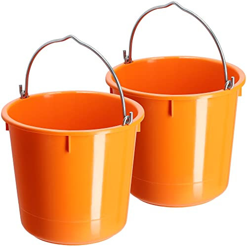 KADAX Secchio da costruzione in plastica, secchio per malta con manico in filo di zinco, secchio, secchio per cemento, secchio per malta, secchio per acqua (arancione, 12 l, 2 pezzi)