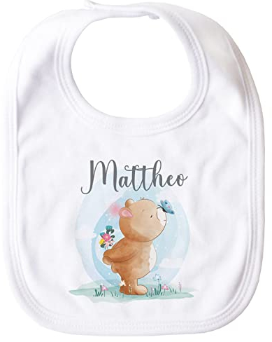 SpecialMe® personalisiertes Baby Lätzchen mit Namen Tiermotive Bär Hase Fuchs personalisierte Geschenke Baumwolle Weiss Unisize