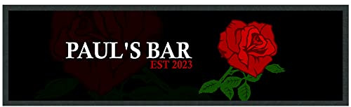 Purple Print House Personalised English Rose Bar Runner England Rubber Beer Mat Rugby Home Garden Bar Accessories, Large - 880x250, Black