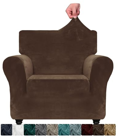 XINEAGE Samt Sofaüberzug 1 Sitzer,Stretch Sofa überzug für Wohnzimmer, Dicke Weiche Sofaüberwurf, Rutschfester Sofa Cover für Hunde, Haustiere (1 Sitzer, Dunkel Kaffee)