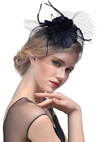Fascinator Damen, Fascinator Damen Hut Blume Mesh Feder Pillbox Hüte Haarspange Haarnadel Hut Vintage Tea Party Kopfbedeckung Flower Derby Hut Hochzeit Cocktail Haarschmuck Federn Stirnband