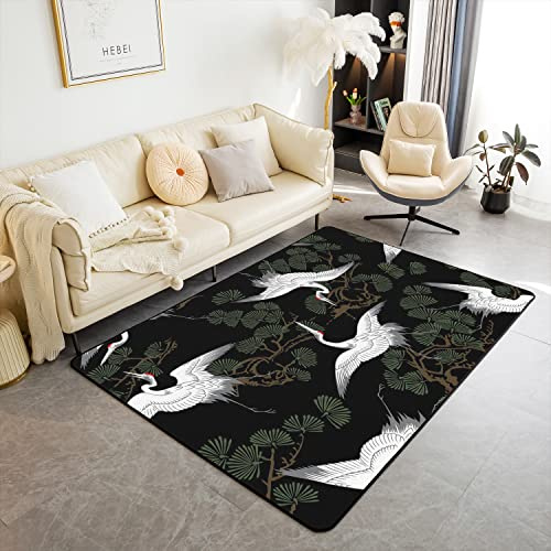 Loussiesd Japanischer Kranich Teppich Bodenmatte Teppiche für Wohnzimmer Schlafzimmer Dekor flauschig weich Flanell weiß exotischer Teppich 100 x 150 cm