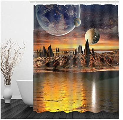 Whoiy Duschvorhang Polyester Schwer, Duschvorhang Eckbadewanne 165X180cm Duschvorhänge Nachtsicht Orangebraun Waschbar Wasserdicht