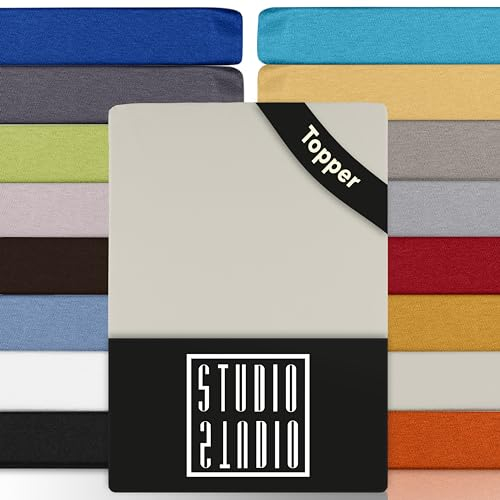 STUDIO Basic Topper Spannbettlaken 200x200cm – Jersey-Spannbetttuch aus 100 % gekämmter Baumwolle – Schnee – bügelfrei, elastisch & Oeko-TEX Zertifiziert – für Topper 4–14 cm