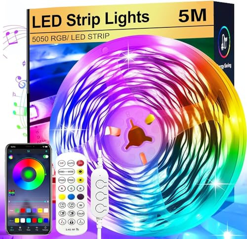FUPT LED Strip 5m, RGB LED Streifen, Lichterkette mit Fernbedienung Upgrade auf 5m, Musiksync Farbwechsel Band Lichter für die Beleuchtung