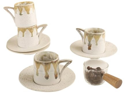 90ml Outdoor Tea Brewing Vintage Coffee Cup And Plate Set-Milky white