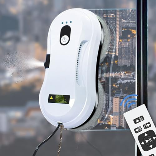 Robot de nettoyage de vitres, robot de nettoyage de vitres intelligent 2800 Pa, télécommande, adapté aux plafonds, fenêtres extérieures et intérieures, blanc