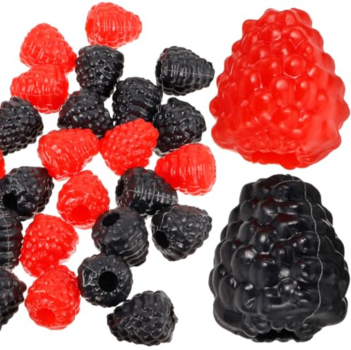 IMIKEYA 40 Stück Künstliche Himbeeren Deko Obst Lebensecht Plastik Himbeeren Rot Schwarz Realistische Früchte Simulation Für Wohnkultur Party Fotografie Requisiten