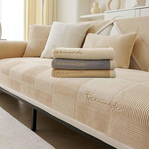 SANTUO Sofabezug Antirutsch,Sofa überzug Sofaschoner rutschfest,Sofa Cushion Sofaschutz L Form Ecksofa,Couch Bezug Schmutzabweisend Sofaschutz Hund Kratzschutz Katze,Khaki1-90x160cm