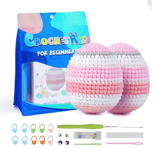 P1ENCAMP Osterei-Häkelset für Anfänger, Ostereier-Strickset mit Schritt-für-Schritt-Video-Tutorials, Garnfüllung, Häkelnadel, Häkeltier, 2 Stück