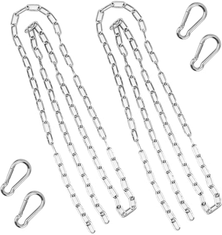 JIEHIN 2 Stück 2M Edelstahlkette 3mm mit 4 Karabinerhaken, 304 Rostfreie Stahlkette Gliederkette Absperrkette Metallkette Zierkette Kette zum Aufhängen Hängematten, Sandsäcke, Wäschekette