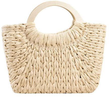 GERRIT Stroh gewebte Tasche Handtasche Henkeltasche handgefertigt vielseitiges Design for Damentasche Frühling Sommer Luxus Strandtasche/393 (Color : Beige)