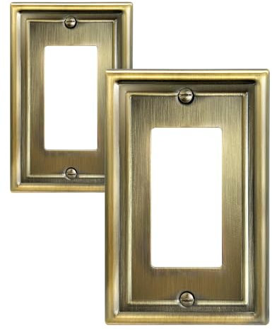 ZILLSEA Confezione da 2 placche decorative da parete in ottone anticato, copertura per presa elettrica per interruttore dimmer, presa e presa GFCI, copertura per interruttore luce in metallo, 8,9 x