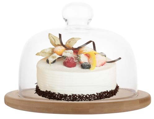 GBACHOOSE Campana per formaggio in vetro con vassoio in legno, 18 cm, con coperchio, per torte, dessert, frutta, panini, pane
